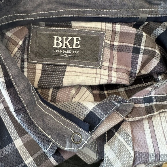 BKE Buckle Plaid Shirt XL Pearl Snap Button Western Blue/Grey/Purple CLEAN - Picture 10 of 11